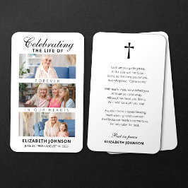 Herdenkingskaart voor rouwdienst met 3 foto's visitekaartje