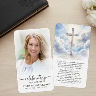 Herdenkingskaarten met Kruis Foto en Gebed Visitekaartje