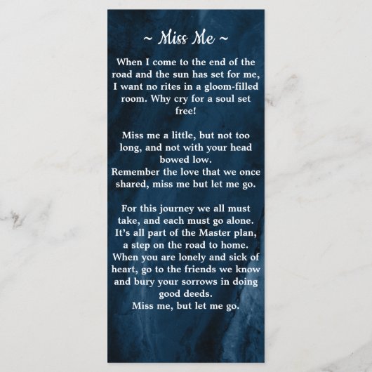 Herdenkingskaartje met foto voor overledene, blauw (Achterkant)