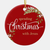 Herdenkingskerst met aangepaste Jezus-fotonaam Keramisch Ornament (Voorkant)