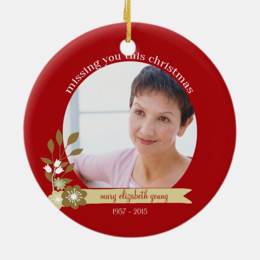 Herdenkingskerst met aangepaste Jezus-fotonaam Keramisch Ornament (Achterkant)