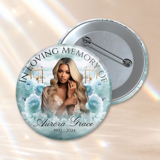 Herdenkingsknop met foto Ter liefdevolle herinneri Ronde Button 5,7 Cm