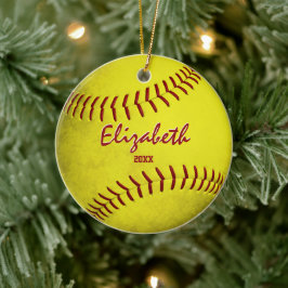 herdenkingsmeisjes sport grijze gele softball keramisch ornament