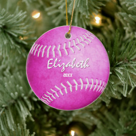 herdenkingsmeisjes sporten warme roze softball keramisch ornament
