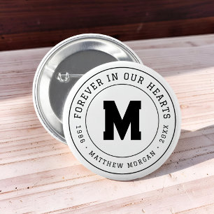 Herdenkingsmonogram 'Voor altijd in onze harten' Ronde Button 5,7 Cm