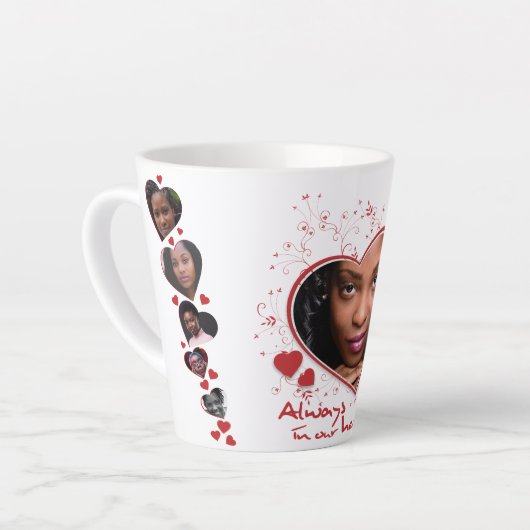 Herdenkingsmonument met een hartthema latte mok (Linkerhoek)