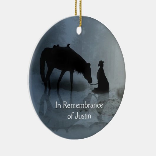 Herdenkingsnaam Cowboy and Horse Memorial Keramisch Ornament (Rechts)