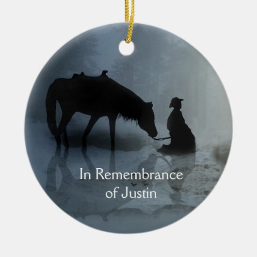 Herdenkingsnaam Cowboy and Horse Memorial Keramisch Ornament (Voorkant)