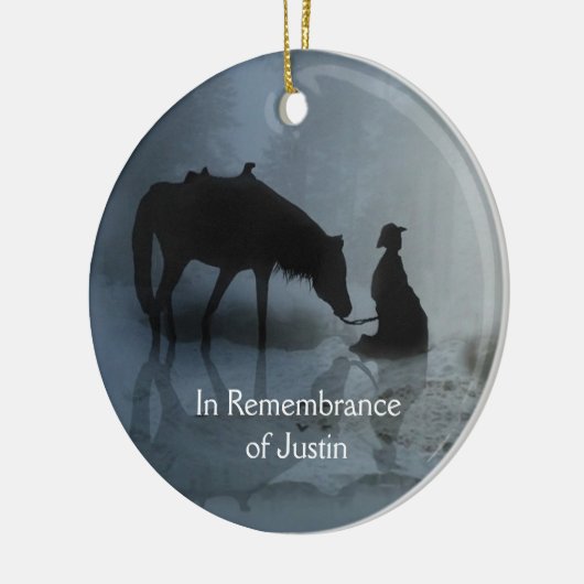 Herdenkingsnaam Cowboy and Horse Memorial Keramisch Ornament (Links)