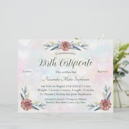 Herdenkingsnieuwe geboortecertificaat voor baby-vo (Staand voorkant)