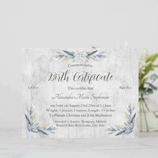 Herdenkingsnieuwe geboortecertificaat voor baby-vo (Staand voorkant)