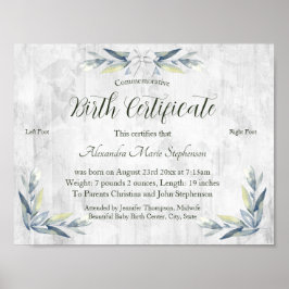 Herdenkingsnieuwe geboortecertificaat voor baby-vo poster