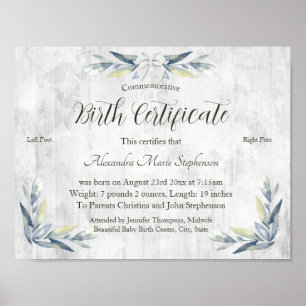 Herdenkingsnieuwe geboortecertificaat voor baby-vo poster