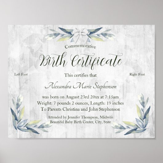 Herdenkingsnieuwe geboortecertificaat voor baby-vo poster (Voorkant)