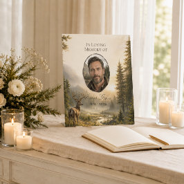 Herdenkingspaneel met hertenbos Foto Funeral Reclamebord Met Voetstuk