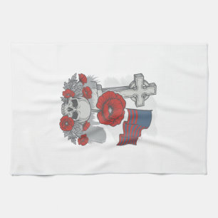 Herdenkingspapaver Vlag Kruis Vintage Gravure Vect Theedoek