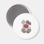 Herdenkingspop Flag Kruis Vintage Gravure Vector Magneet (Voorkant / Achterkant)