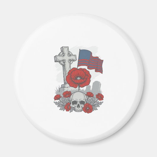 Herdenkingspop Flag Kruis Vintage Gravure Vector Magneet (Voorkant)