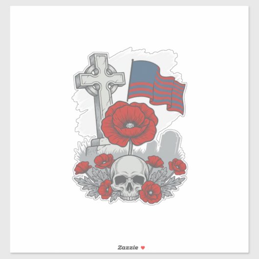 Herdenkingspop Flag Kruis Vintage Gravure Vector Sticker (Vel)
