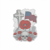 Herdenkingspop Flag Kruis Vintage Gravure Vector Sticker (Voorkant)