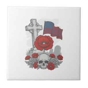 Herdenkingspop Flag Kruis Vintage Gravure Vector Tegeltje