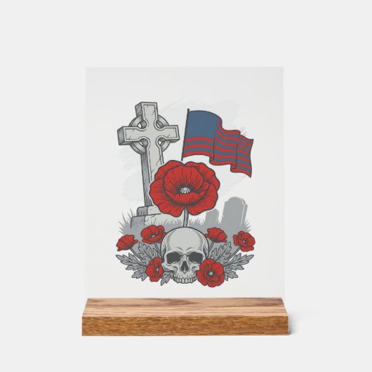 Herdenkingspopulierenvlag Kruis Vintage Gravure Ve Acryl Bord (Voorkant)