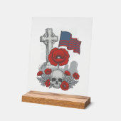 Herdenkingspopulierenvlag Kruis Vintage Gravure Ve Acryl Bord (Hoek)