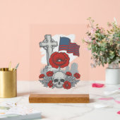 Herdenkingspopulierenvlag Kruis Vintage Gravure Ve Acryl Bord (Huwelijk)
