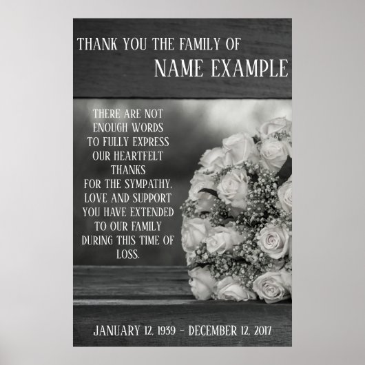 Herdenkingsposter Een boeket witte rozen monochroo Poster (Voorkant)