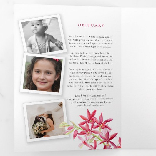 Herdenkingsprogramma rode juwel orchidee drieluik uitnodiging (Binnenzijde eerst)