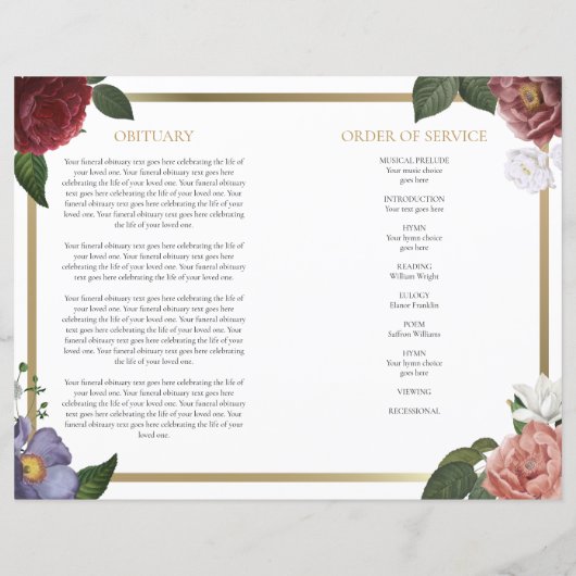 Herdenkingsprogramma voor rouwbloemen (Achterkant)