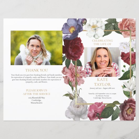 Herdenkingsprogramma voor rouwbloemen (Voorkant)