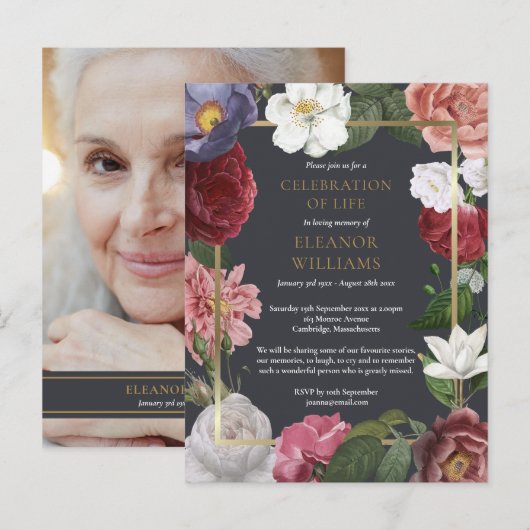 Herdenkingsroos bloem foto aankondigingskaart (Voorkant / Achterkant)