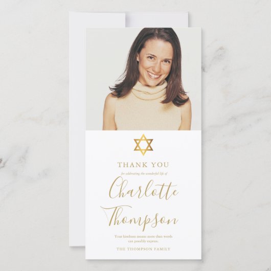 Herdenkingsrouw gouden joodse ster van David-foto Bedankkaart (Voorkant)