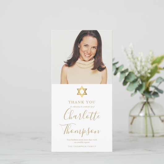 Herdenkingsrouw gouden joodse ster van David-foto Bedankkaart (Staand voorkant)