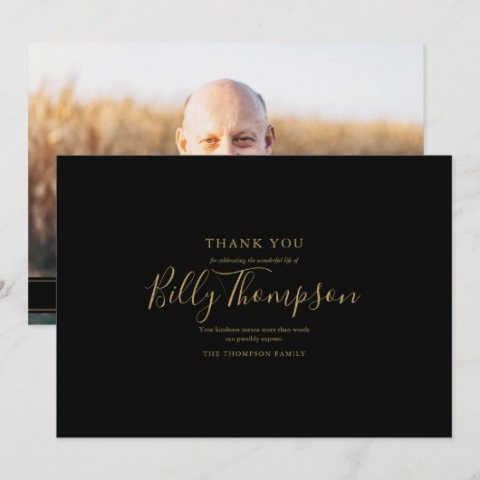 Herdenkingsrouwfoto Eenvoudig Ellegant Goud Schrif Bedankkaart (Voorkant / Achterkant)