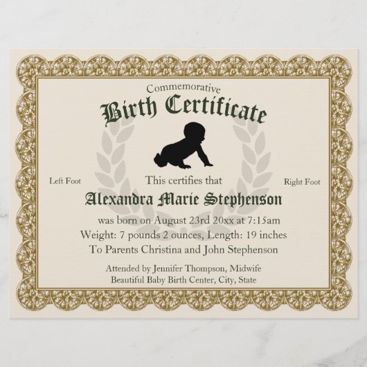 Herdenkingssouvenir Voetafdruk Geboortecertificaat (Voorkant)