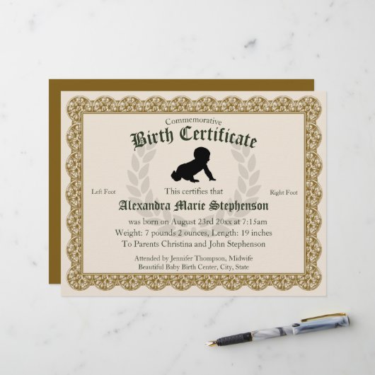 Herdenkingssouvenir Voetafdruk Geboortecertificaat (Voorkant / Achterkant in situ)