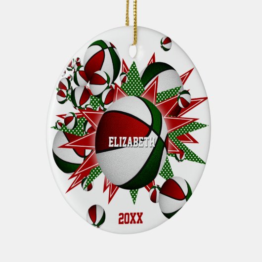 herdenkingssport rode groene basketbal keramisch ornament (Rechts)