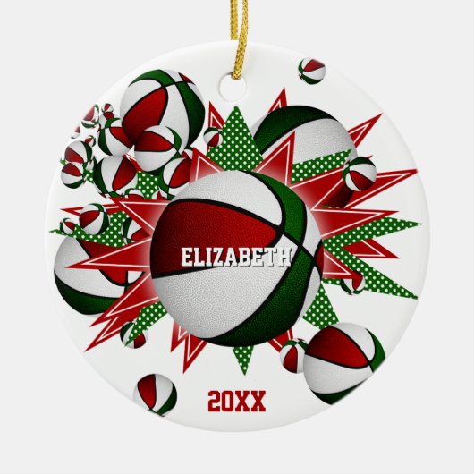 herdenkingssport rode groene basketbal keramisch ornament (Voorkant)