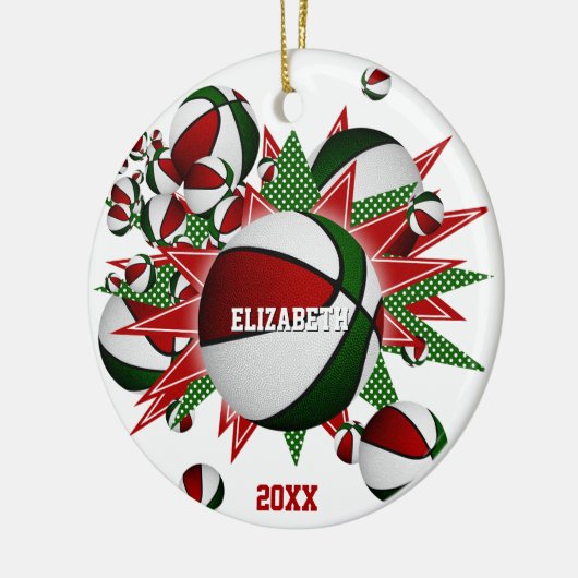 herdenkingssport rode groene basketbal keramisch ornament (Links)