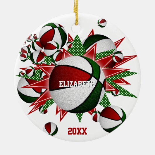 herdenkingssport rode groene basketbal keramisch ornament (Achterkant)