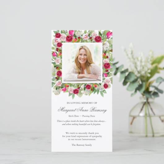 Herdenkingsverlies Roze Boeket Funeral Bedankkaart (Staand voorkant)