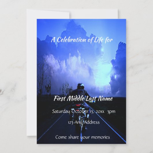 Herdenkingsviering van het leven Nodig motorfiets  Kaart (Achterkant)