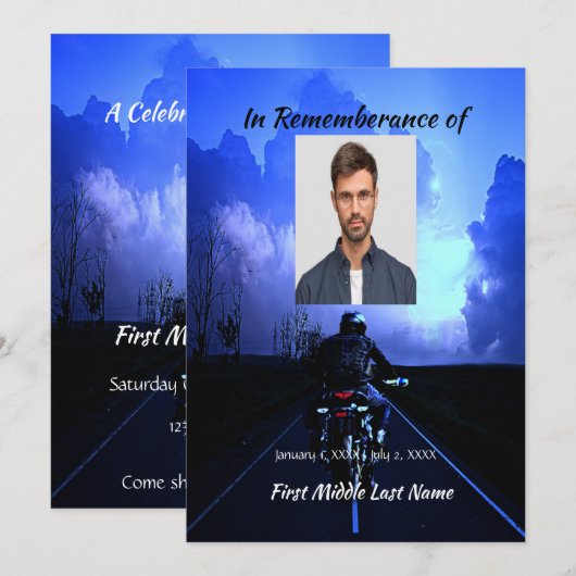 Herdenkingsviering van het leven Nodig motorfiets Kaart (Voorkant / Achterkant)