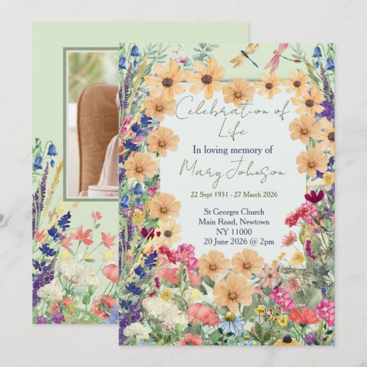 Herdenkingsviering van het leven Wilde Bloemen Kaart (Voorkant / Achterkant)