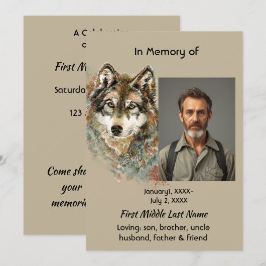 Herdenkingsviering Wolf Art Uitnodiging (Voorkant / Achterkant)