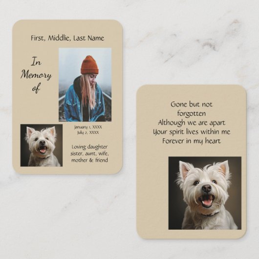 Herdenkingszak Keepsake West Highland Dog Visitekaartje (Voorkant / Achterkant)