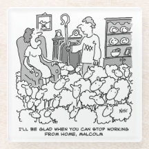 Herder die vanuit huis met schapen werkt. grappig