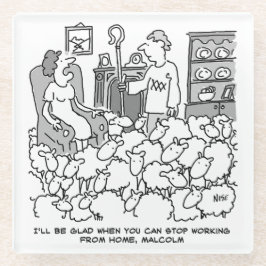 Herder die vanuit huis met schapen werkt. grappig glazen onderzetter